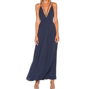 NWT Lucy Paris Celine Deep V Maxi Dress in Navy Blue Women's Size XS